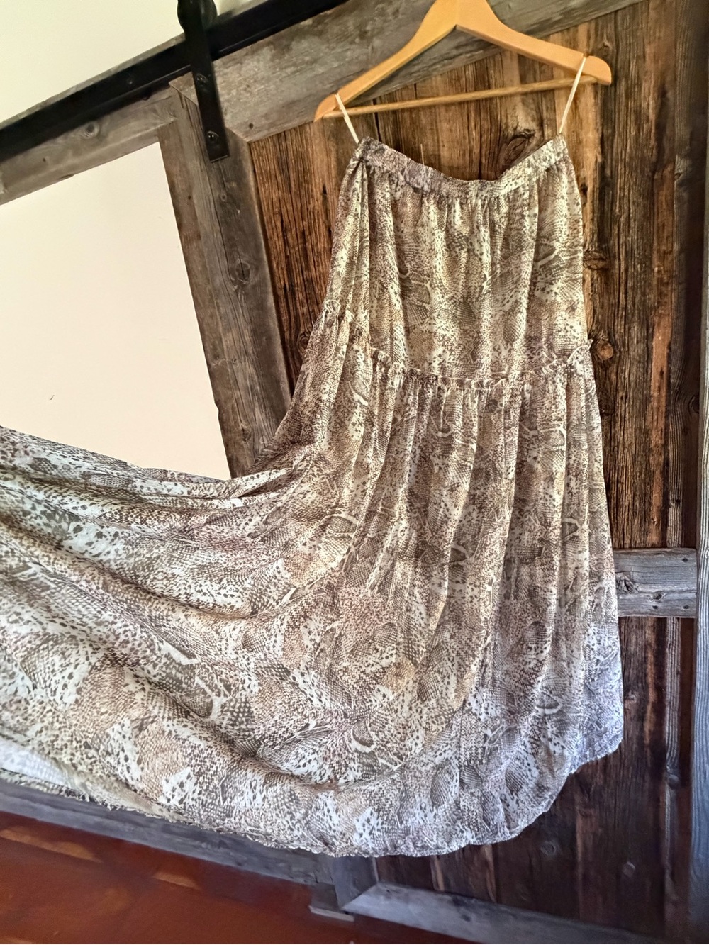 Elan Neutral Snake-Print Maxi Skirt in Beige and Taupe